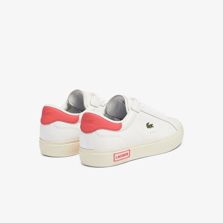 Lacoste Powercourt Deri Popped Heal Sneakers Beyaz Bej Rengi | T4B3UA3w