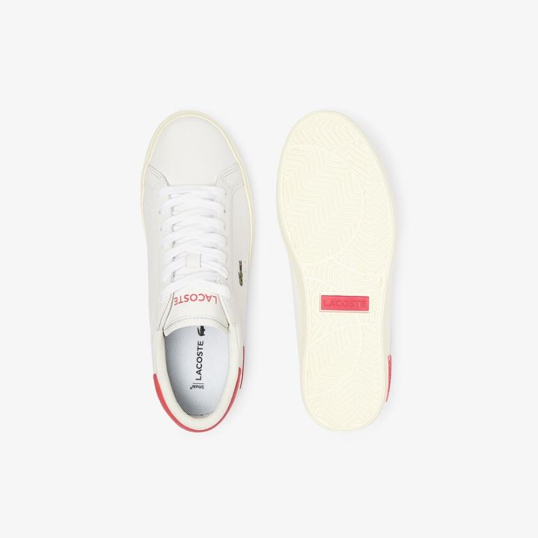 Lacoste Powercourt Deri Popped Heal Sneakers Beyaz Bej Rengi | T4B3UA3w