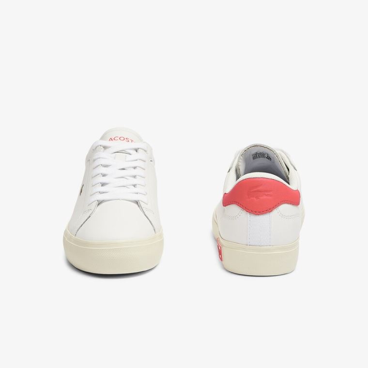 Lacoste Powercourt Deri Popped Heal Sneakers Beyaz Bej Rengi | T4B3UA3w