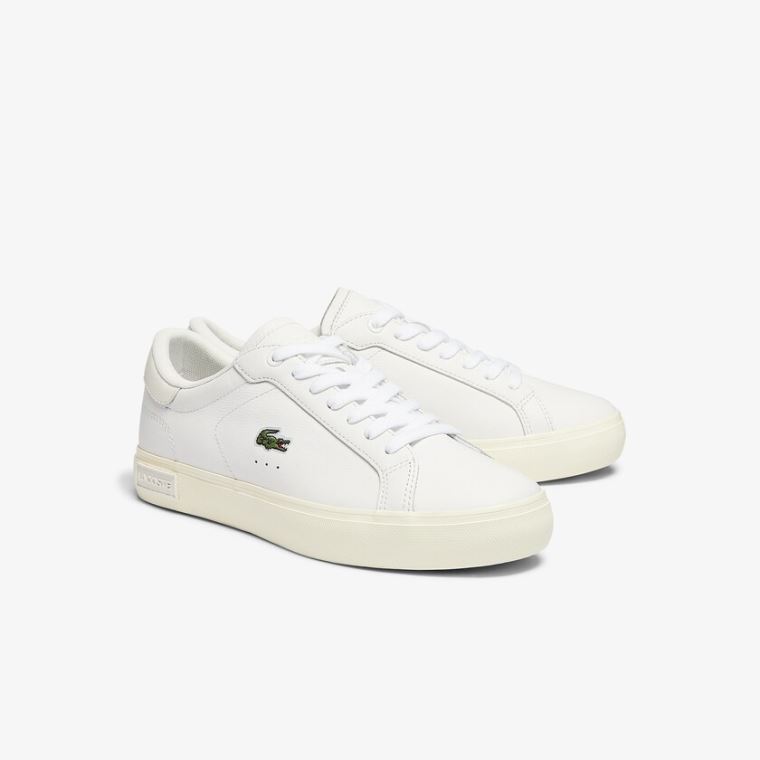 Lacoste Powercourt Deri Popped Heal Sneakers Beyaz Gri | zcCgtMSu