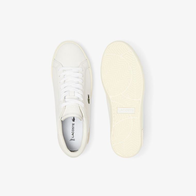 Lacoste Powercourt Deri Popped Heal Sneakers Beyaz Gri | zcCgtMSu