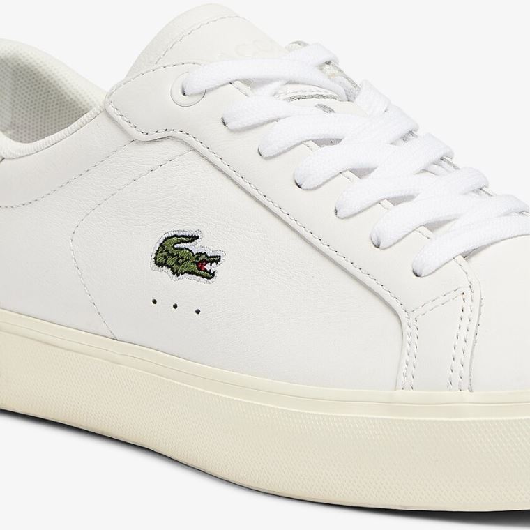 Lacoste Powercourt Deri Popped Heal Sneakers Beyaz Gri | zcCgtMSu