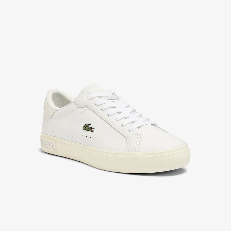 Lacoste Powercourt Deri Popped Heal Sneakers Beyaz Gri | zcCgtMSu