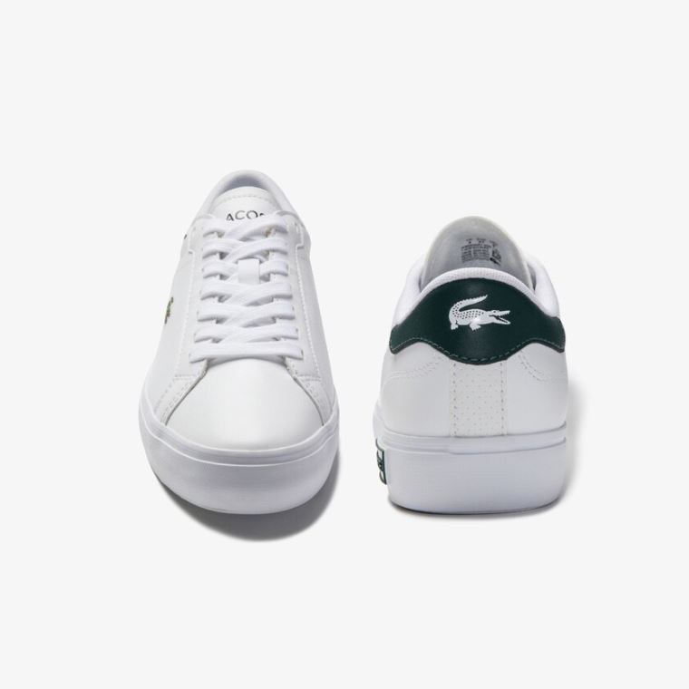 Lacoste Powercourt Deri Sneakers Beyaz Koyu Yeşil | WLS2Vh2w