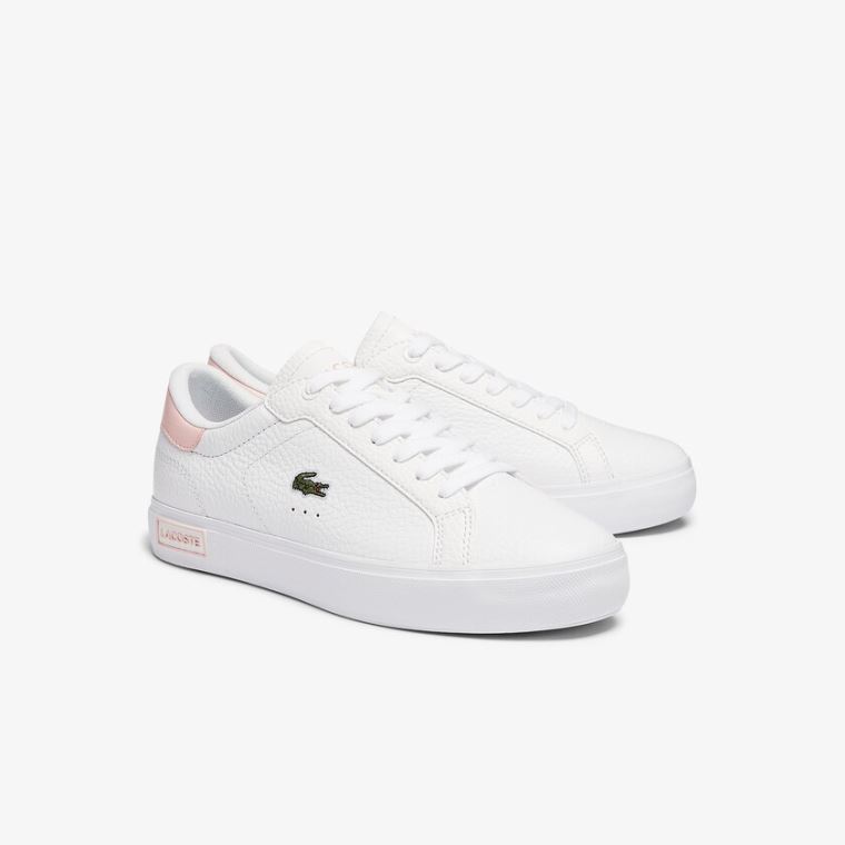 Lacoste Powercourt Deri and Sentetik Sneakers Beyaz Açık Pembe | d1Jxvf4c