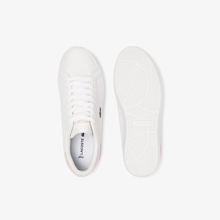 Lacoste Powercourt Deri and Sentetik Sneakers Beyaz Açık Pembe | d1Jxvf4c