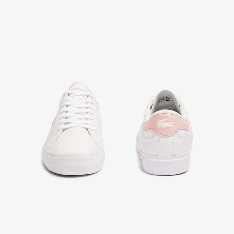 Lacoste Powercourt Deri and Sentetik Sneakers Beyaz Açık Pembe | d1Jxvf4c