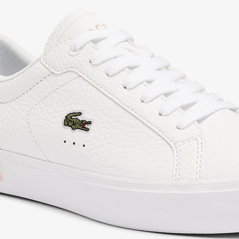 Lacoste Powercourt Deri and Sentetik Sneakers Beyaz Açık Pembe | d1Jxvf4c