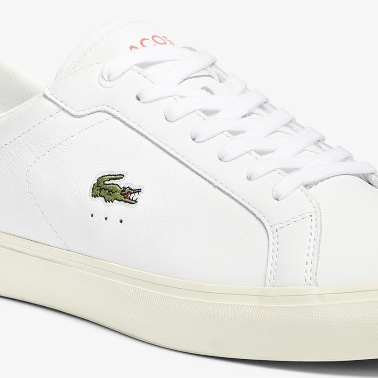 Lacoste Powercourt Smooth Deri Sneakers Beyaz Bej Rengi | tpzz2r0x