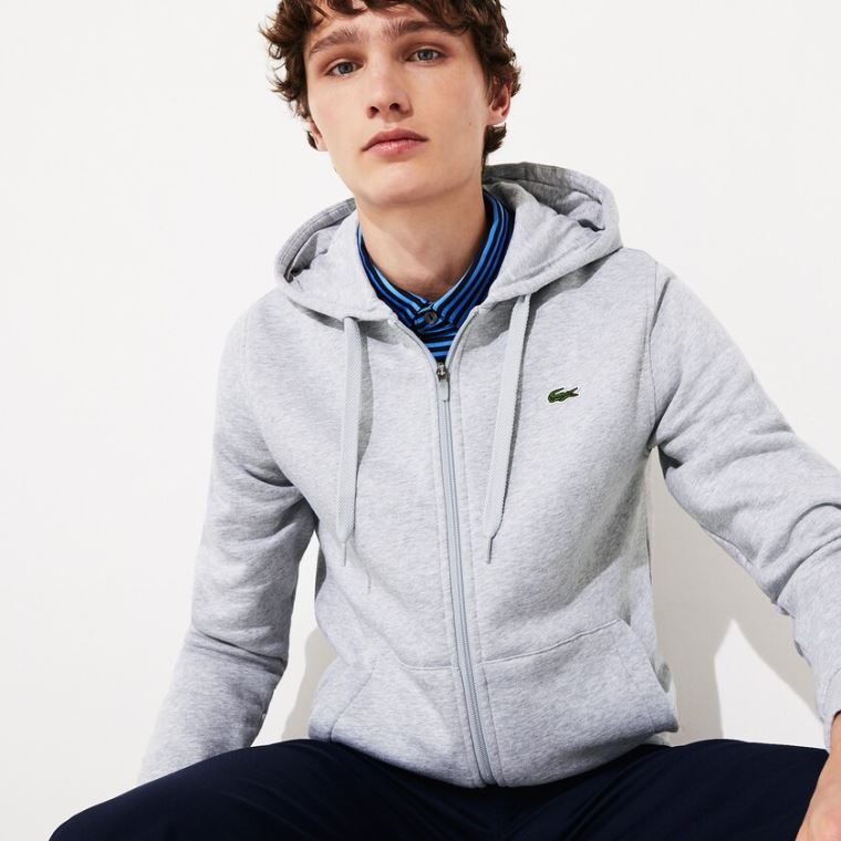 Lacoste Presidents Cup Kukuletalı Back-Printed Fleece Zip Golf Sweatshirt Gri | RQldsvdZ