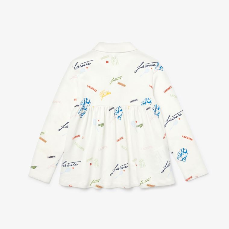 Lacoste Print Flounced Pamuklu Piqué Polo Shirt Beyaz | adQaTSXr