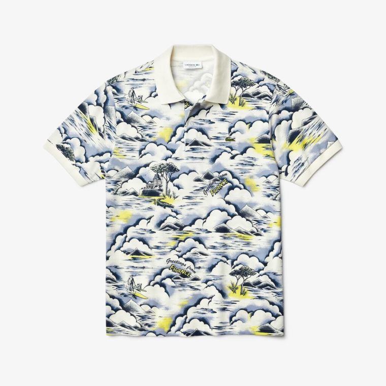 Lacoste Print Pamuklu Piqué Klasik Fit Polo Shirt Beyaz | 8u4GWlzA