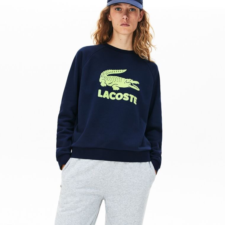 Lacoste Printed Fleece Sweatshirt Lacivert Mavi Sarı | YTFg3szO