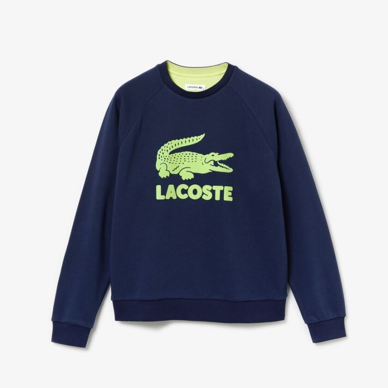 Lacoste Printed Fleece Sweatshirt Lacivert Mavi Sarı | YTFg3szO