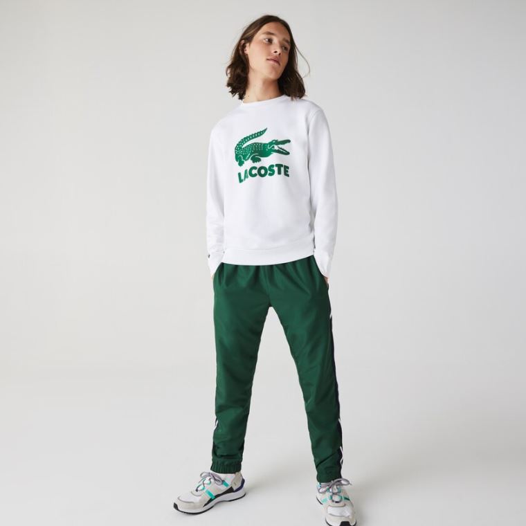 Lacoste Printed Logo Fleece Crew Neck Sweatshirt Beyaz | VbTFUMtv