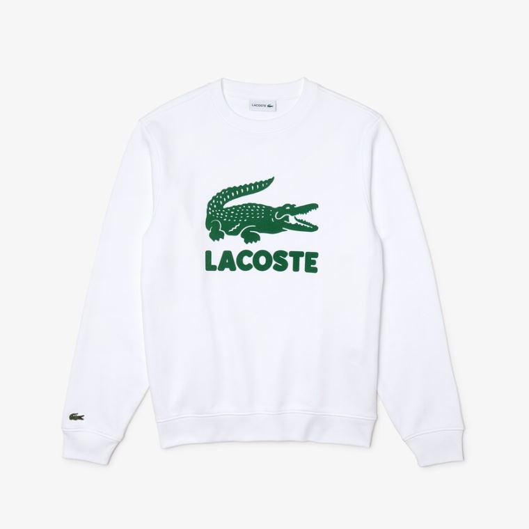 Lacoste Printed Logo Fleece Crew Neck Sweatshirt Beyaz | VbTFUMtv