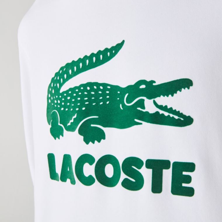 Lacoste Printed Logo Fleece Crew Neck Sweatshirt Beyaz | VbTFUMtv