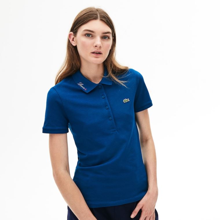 Lacoste Rainbow Script Collar Polo Mavi | tUgbUVc7