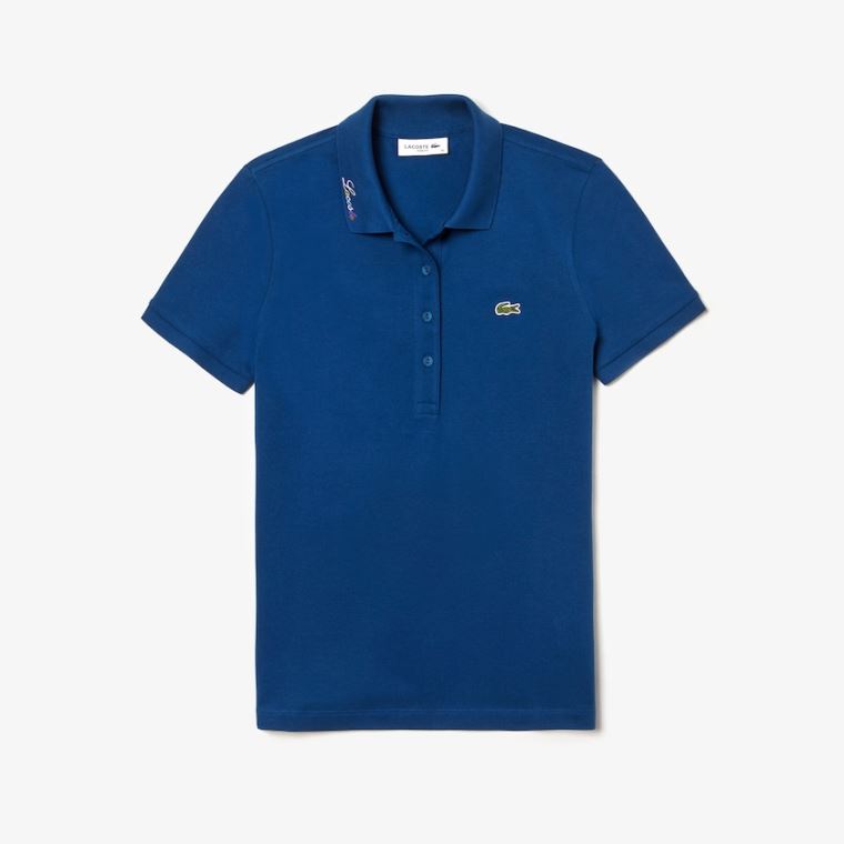 Lacoste Rainbow Script Collar Polo Mavi | tUgbUVc7