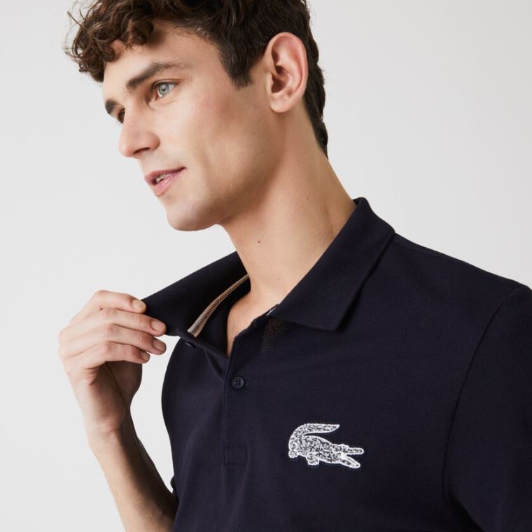 Lacoste Regular Fit Crocodile Badge Pamuklu Piqué Polo Shirt Lacivert Mavi | hERkderV