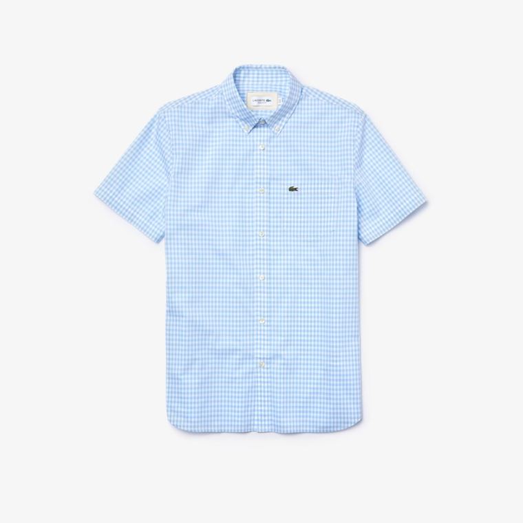 Lacoste Regular Fit Gingham Poplin Shirt Beyaz Mavi | 16VO2sFq