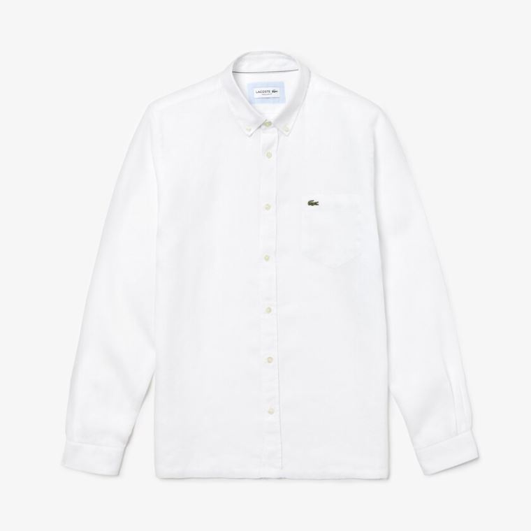 Lacoste Regular Fit Linen Shirt Beyaz | EYelADig