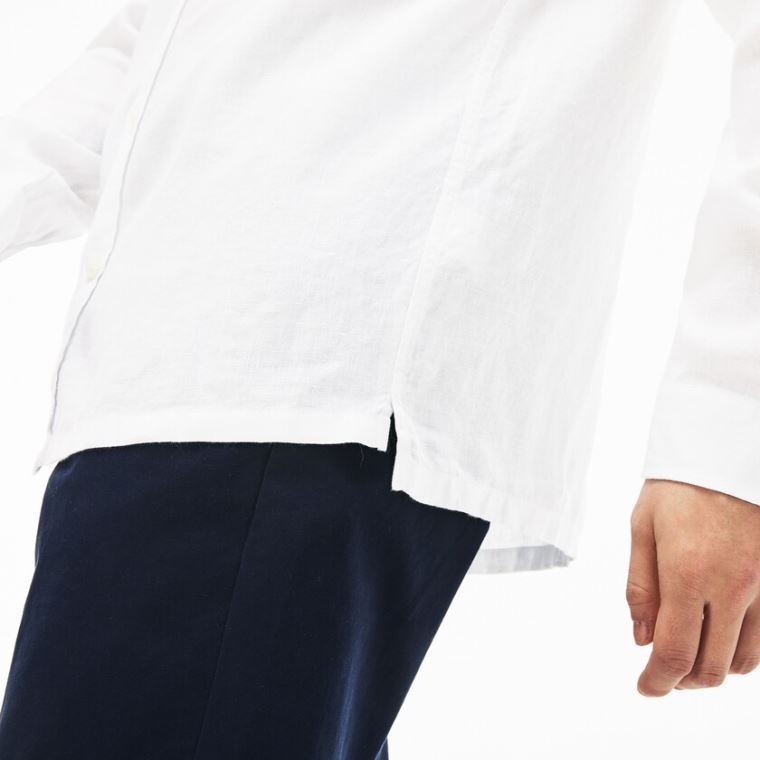 Lacoste Regular Fit Linen Shirt Beyaz | EYelADig