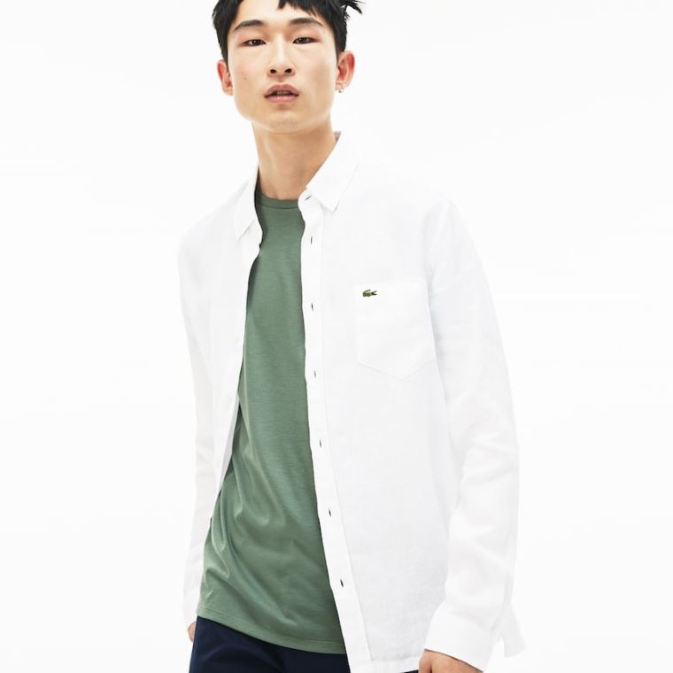 Lacoste Regular Fit Linen Shirt Beyaz | EYelADig