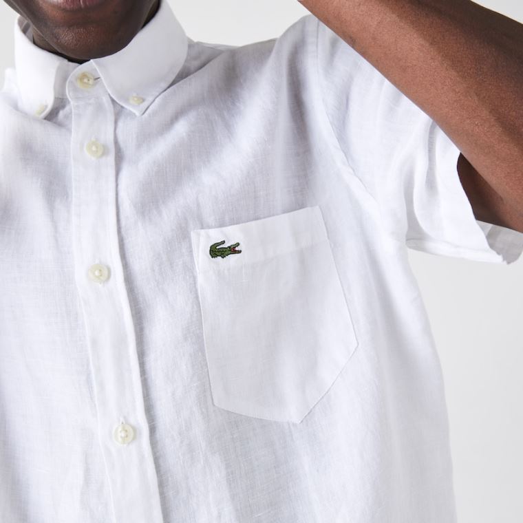 Lacoste Regular Fit Linen Shirt Beyaz | T7HIec6H