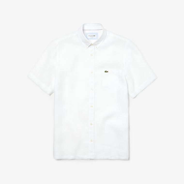 Lacoste Regular Fit Linen Shirt Beyaz | T7HIec6H