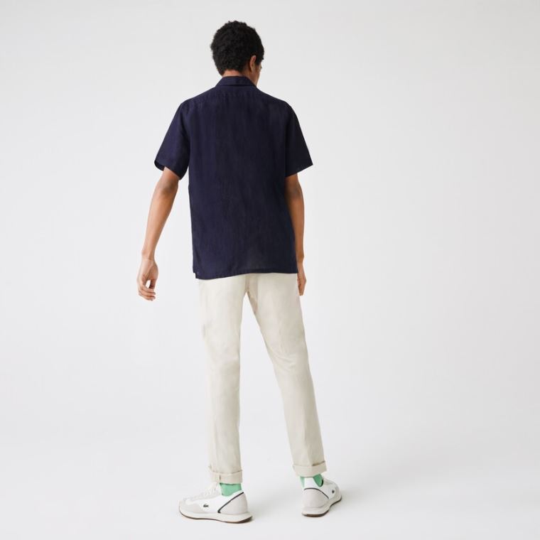 Lacoste Regular Fit Linen Shirt Lacivert Mavi | IGc3OsS5