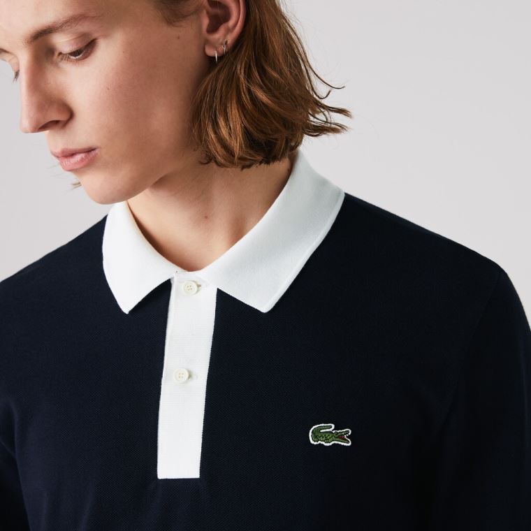 Lacoste Regular Fit Made in France Polo Shirt Lacivert Mavi Beyaz Koyu Kırmızı | aMw1ZZD3