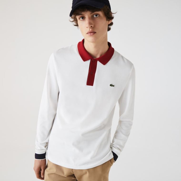 Lacoste Regular Fit Made in France Polo Shirt Beyaz Koyu Kırmızı Lacivert Mavi | vtq0AZGU