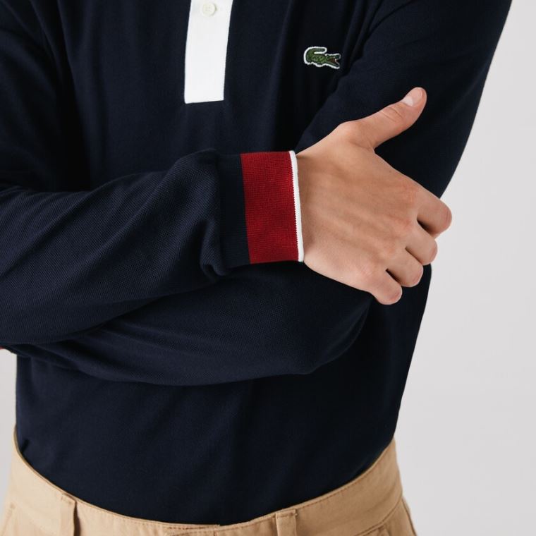 Lacoste Regular Fit Made in France Polo Shirt Lacivert Mavi Beyaz Koyu Kırmızı | x2V70Rwf