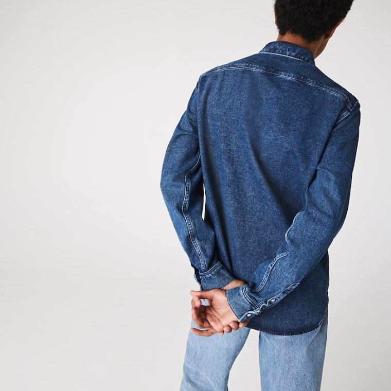 Lacoste Regular Fit Natural Pamuklu Denim Shirt Mavi | FndFCVNK