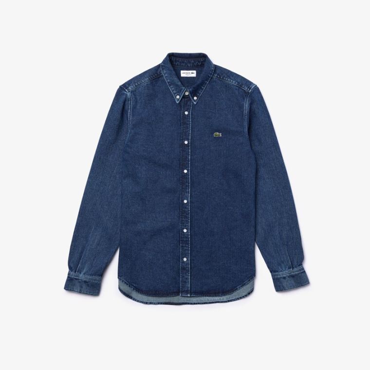 Lacoste Regular Fit Natural Pamuklu Denim Shirt Mavi | FndFCVNK