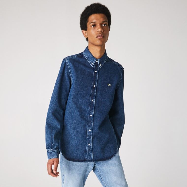 Lacoste Regular Fit Natural Pamuklu Denim Shirt Mavi | FndFCVNK