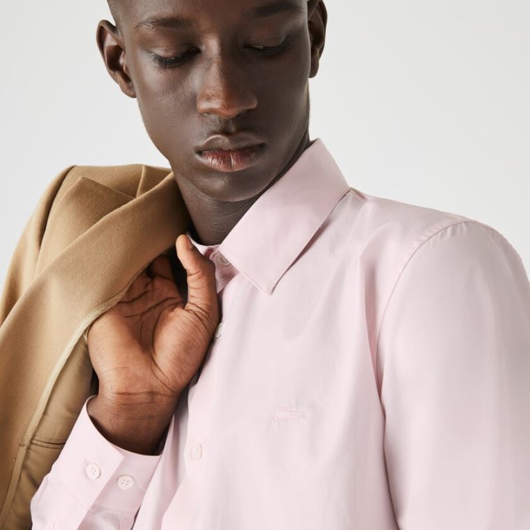 Lacoste Regular Fit Premium Pamuklu Poplin Shirt Açık Pembe | 3WMo34iT