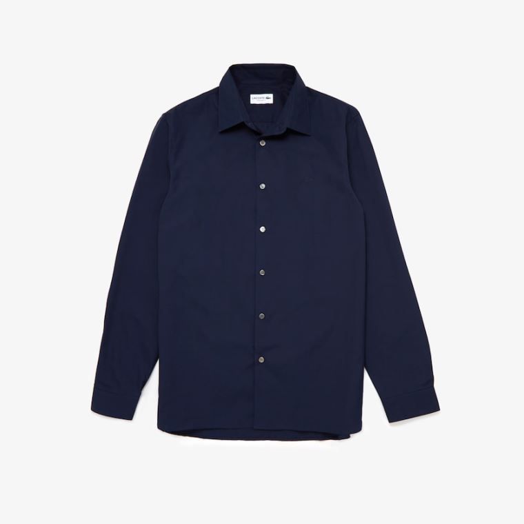 Lacoste Regular Fit Premium Pamuklu Poplin Shirt Lacivert Mavi | lyXSW82t