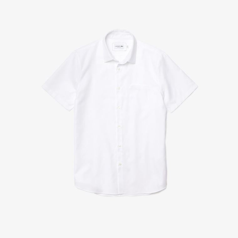 Lacoste Regular Fit Textured Pamuklu Poplin Shirt Beyaz | IB6JBHWT