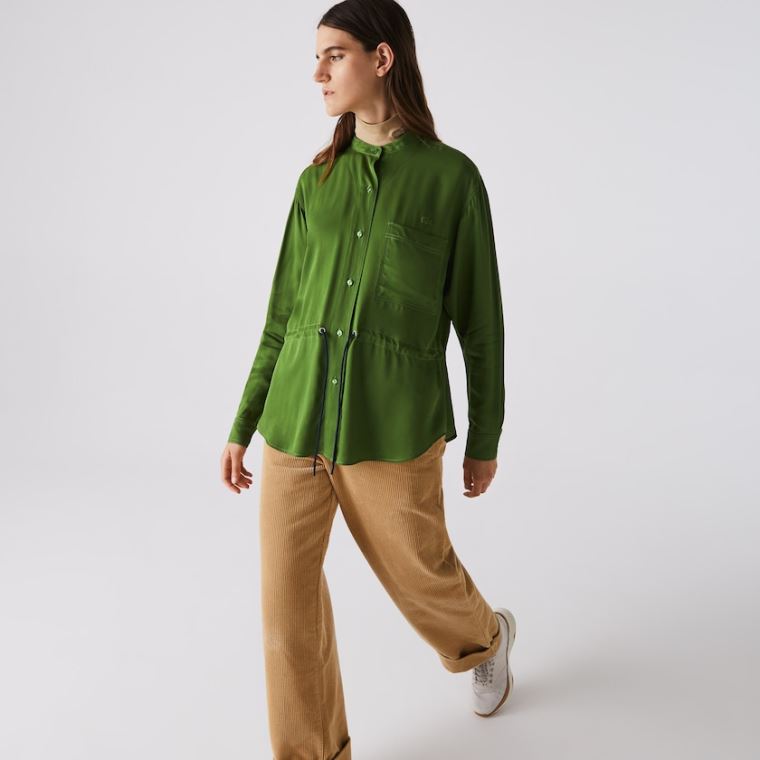 Lacoste Relaxed Fit Adjustable Belli Flowy Mao Collar Shirt Yeşil | meTCfjLi