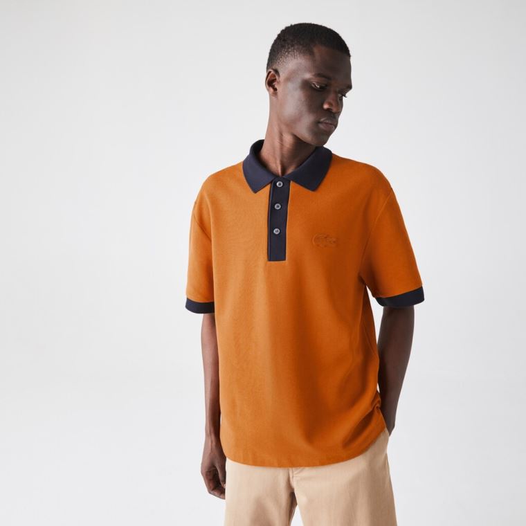 Lacoste Relaxed Fit Textured Pamuklu Piqué Polo Mavi Lacivert Mavi | QDsDgEAd