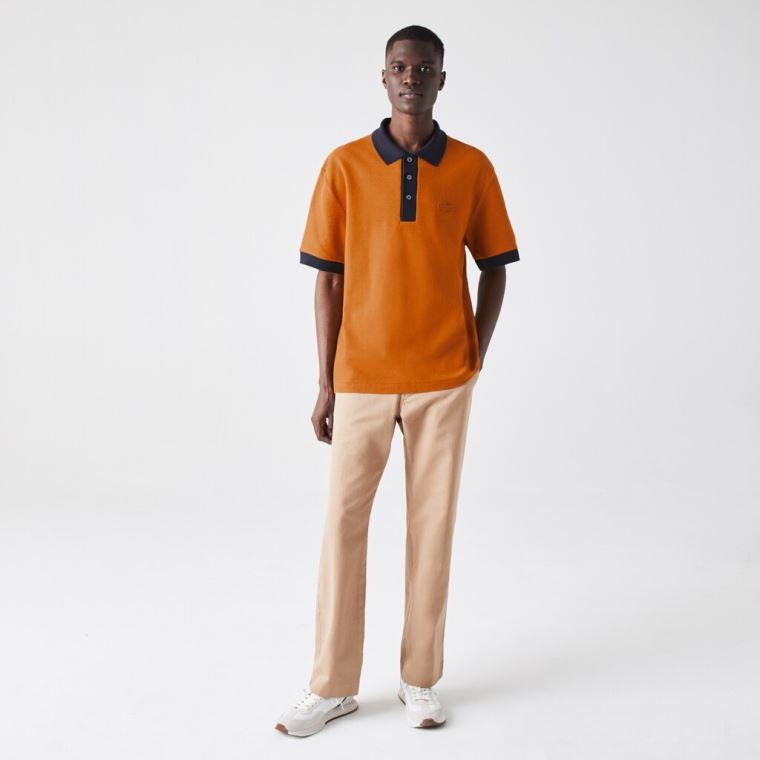 Lacoste Relaxed Fit Textured Pamuklu Piqué Polo Mavi Lacivert Mavi | QDsDgEAd