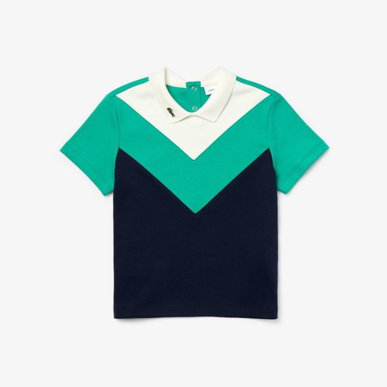 Lacoste Reverse Collar Colorblock Pamuklu Polo Shirt Beyaz Yeşil Lacivert Mavi | pp96O8uw