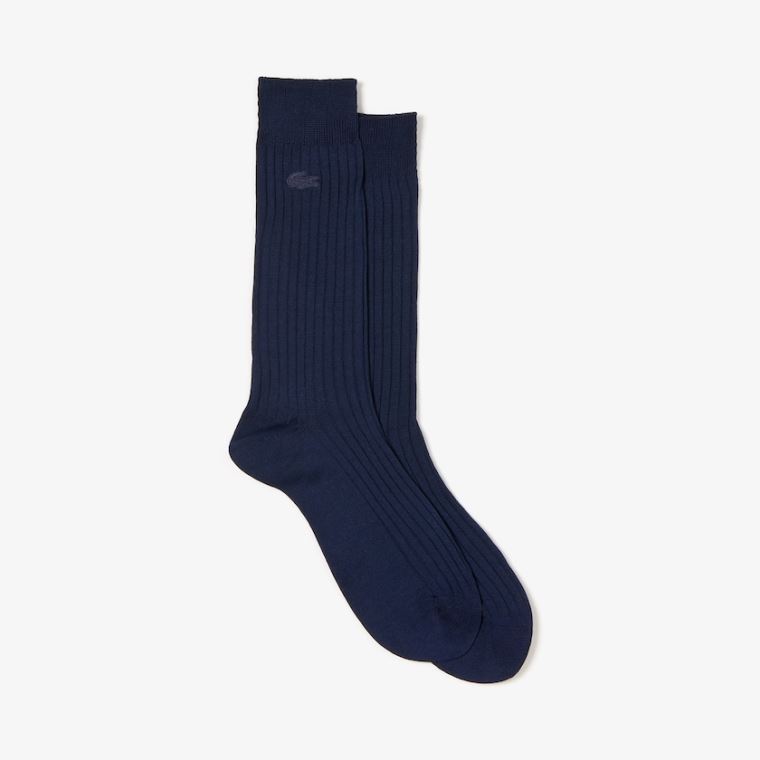 Lacoste Ribbed Socks Lacivert Mavi | nV4QSKgs