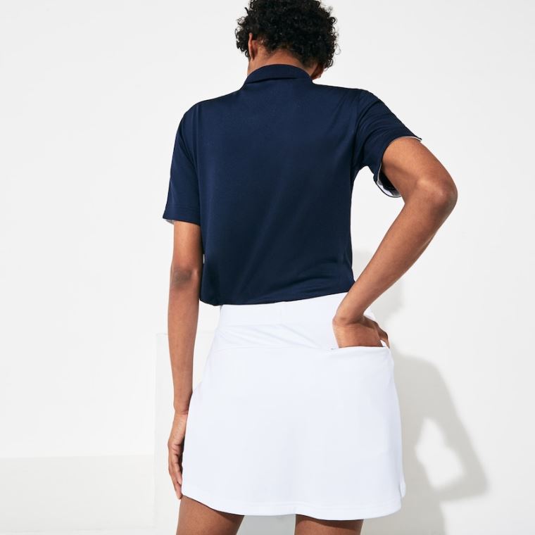 Lacoste SPORT Built-in Shorty Nefes Alabilir Stretch Golf Skirt Beyaz Lacivert Mavi | q7xSwAju