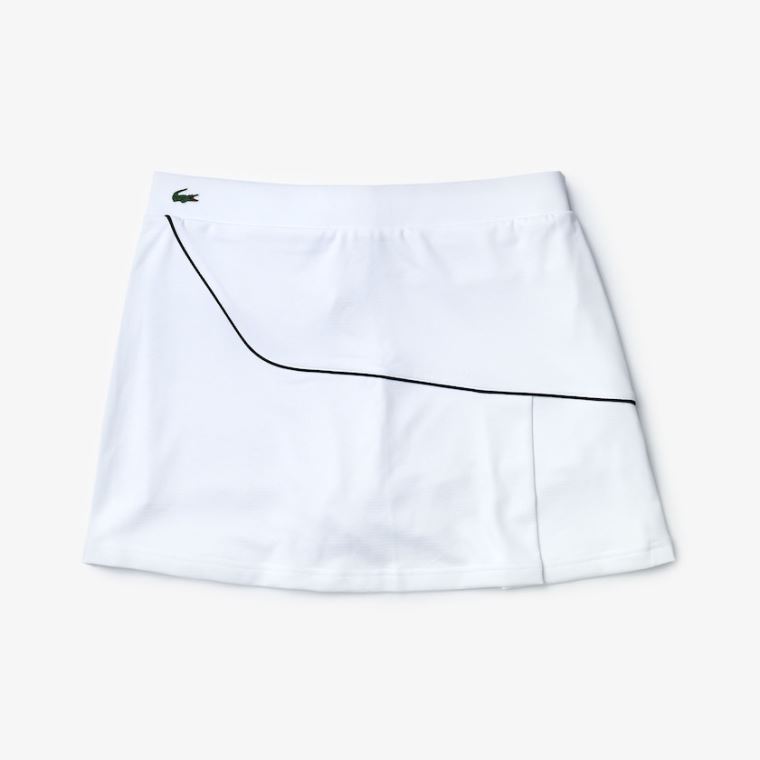 Lacoste SPORT Built-in Shorty Nefes Alabilir Stretch Golf Skirt Beyaz Lacivert Mavi | q7xSwAju