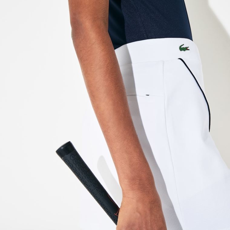 Lacoste SPORT Built-in Shorty Nefes Alabilir Stretch Golf Skirt Beyaz Lacivert Mavi | q7xSwAju