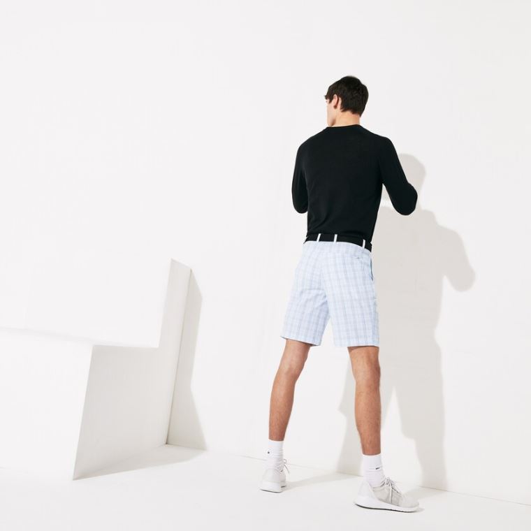 Lacoste SPORT Checked Stretch Golf Bermudas Beyaz Lacivert Mavi Açık Gri Turkuaz | 7rUhSEGf