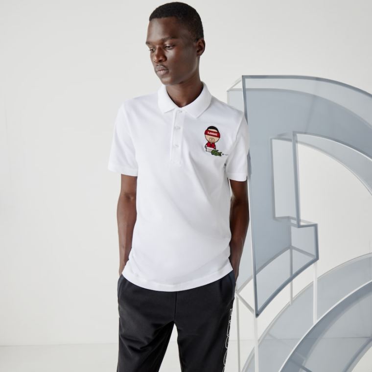 Lacoste SPORT Collab Youssef SY Pamuklu Piqué Polo Shirt Beyaz Lacivert Mavi | RKGoKnD4